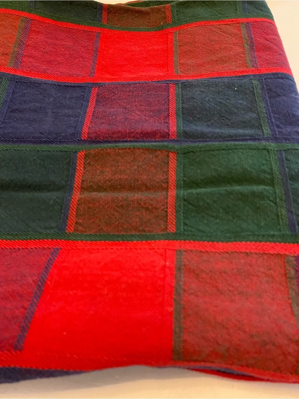 Vintage Tablecloth Bold Checkerboard Plaid 48” X 48’ Square Red Green Blue